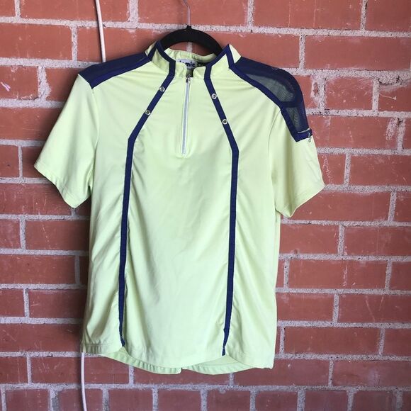 Jamie Sadock chartreuse and asymmetrical navy mesh shoulder golf polo si… - Picture 1 of 5
